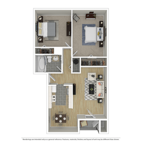 Floor plan for 2 beds, 1 bath, 850 sqft